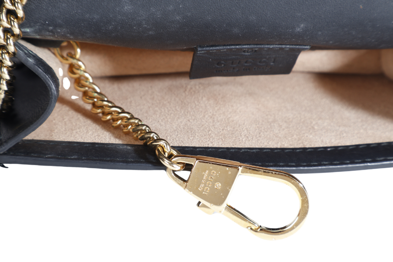 GUCCI SYLVIE WALLET ON CHAIN BLACK SUPER MINI GOLD HARDWARE NO DUST COVER