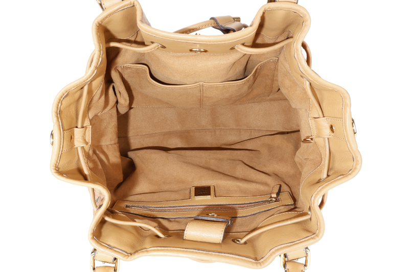MCM VISETOS TWO WAY BAG BROWN CALFSKIN LEATHER GOLD HARDWARE WITH STRAPS, DUST COVER AND CARD