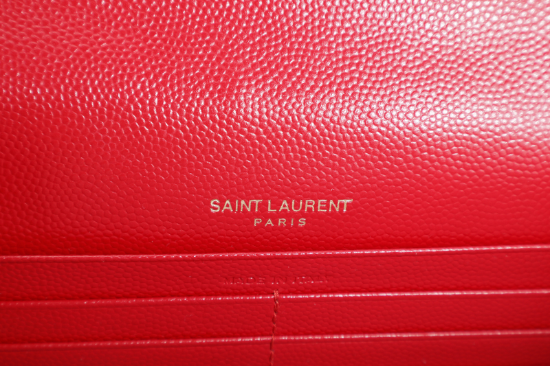 YVES SAINT LAURENT (YSL) RED CAVIAR CHAIN WALLET GOLD HARDWARE NO DUST COVER