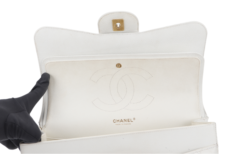 CHANEL JUMBO CLASSIC DOUBLE FLAP (1791xxxx) WHITE CAVIAR GOLD HARDWARE WITH CARD NO DUST COVER