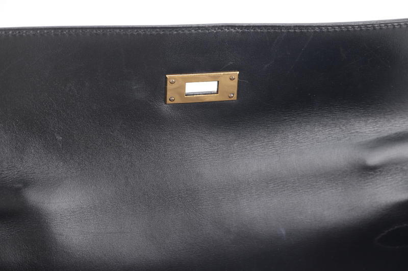 HERMES KELLY 32 SELLIER STAMP E (YEAR 2001) BLACK BOX LEATHER GOLD HARDWARE WITH KEYS, STRAPS AND DUST COVER (NO LOCK)