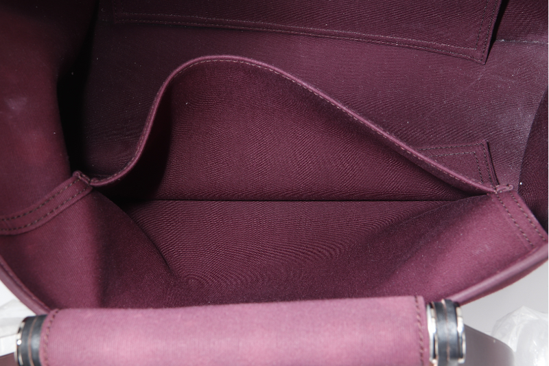 HERMES CABAG ELAN 39 BURGUNDY VELVET PHW STAMP T (YEAR 2015) WITH DUST COVER