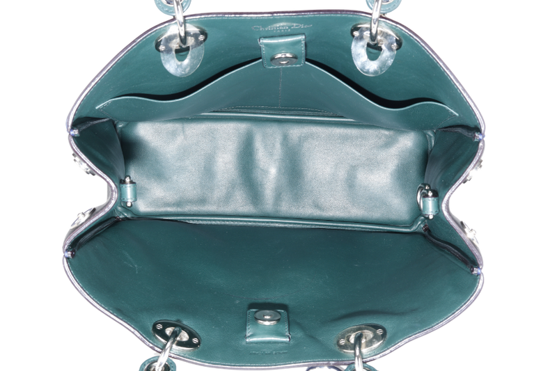 CHRISTIAN DIOR DIORISSIMO TOTE MEDIUM TRICOLOR BLUE-BLACK-GREEN SILVER HARDWARE (09-MA-0175) WITH STRAPS