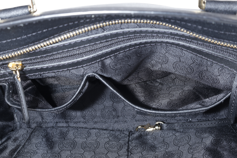 MICHAEL KORS SELMA LARGE SAFFIANO BLACK LEATHER TOTE BAG WITH GOLD HARDWARE AND DUST COVER
