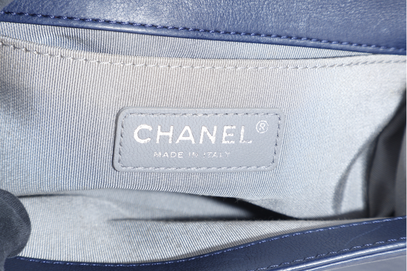 CHANEL DOUBLE STITCH BOY SMALL NAVY BLUE CALFSKIN RUTHENIUM HARDWARE (1877xxxx) (YEAR 2013-2014) WITH CARD AND DUST COVER