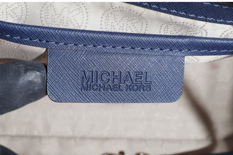 MICHAEL KORS SELMA NAVY SAFFIANO LEATHER SATCHEL BAG GOLD HARDWARE WITH STRAPS AND DUST COVER