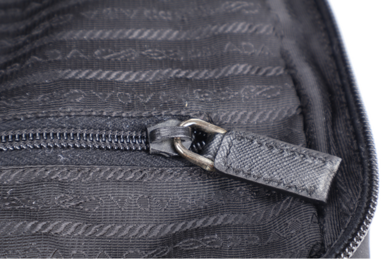 PRADA BLACK NYLON TESSUTO BUSINESS BAG SAFFIANO LEATHER TRIM SILVER HARDWARE WITH SHOULDER STRAP NO DUST COVER