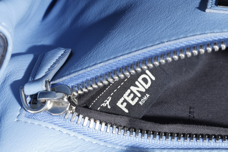 FENDI PEEKABOO (8BN290-81P-188-10429) BLUE GRAINED CALF LEATHER SILVER HARDWARE WITH RAINCOAT, STRAPS AND DUST COVER