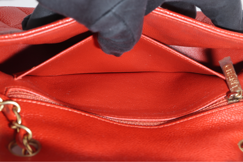 CHANEL CLASSIC FLAP MINI RECTANGULAR (2062xxxx) RED CAVIAR GOLD HARDWARE WITH DUST COVER