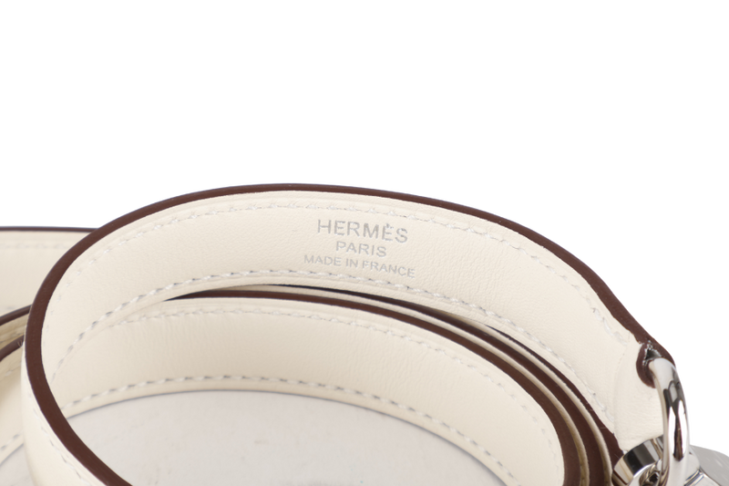 HERMES KELLY 25 IN AND OUT NATA COLOR SWIFT LEATHER SILVER HARDWARE STAMP Z (YEAR 2021) WITH STRAPS, KEYS, LOCK, DUST COVER AND BOX
