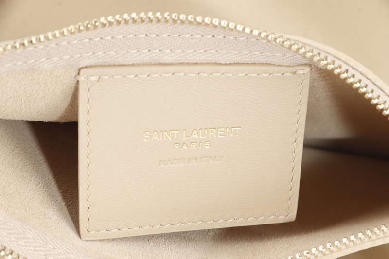 YVES SAINT LAURENT (YSL) SUZANNE HOBO SHOULDER BAG BEIGE GRAINED LEATHER GOLD HARDWARE WITH DUST COVER