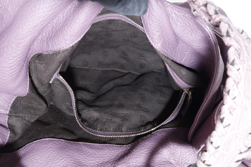 GUCCI G WAVE LEATHER HOBO PURPLE CALF LEATHER SILVER HARDWARE WITH DUST COVER AND STRAPS