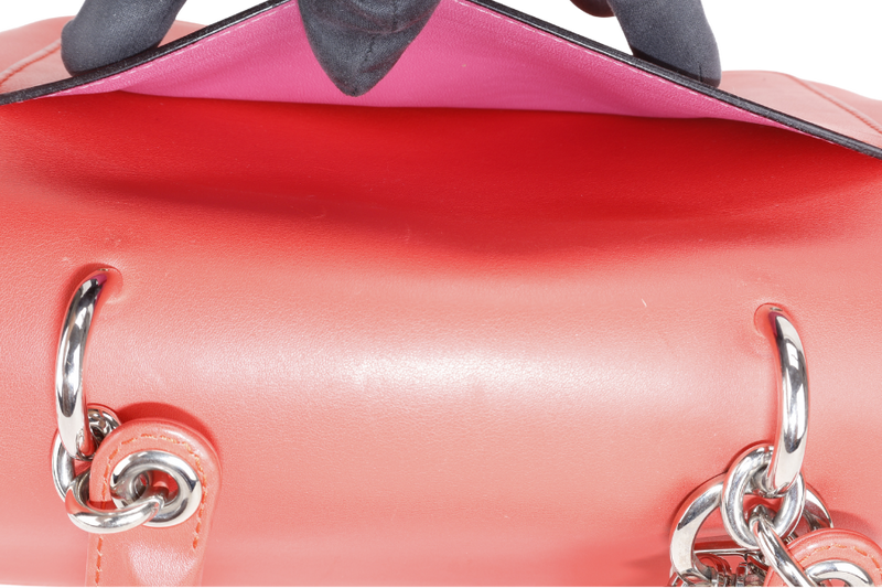 CHRISTIAN DIOR BE DIOR BI-COLOR ORANG, PINK SMOOTH LEATHER SILVER HARDWARE WITH STRAPS, CARD, DUST COVER AND BOX