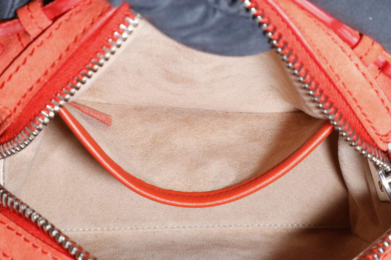 TODS RUBBERSTUD CROSSBODY SLING BAG ORANGE SUEDE SILVER HARDWARE WITH STRAPS AND DUST COVER