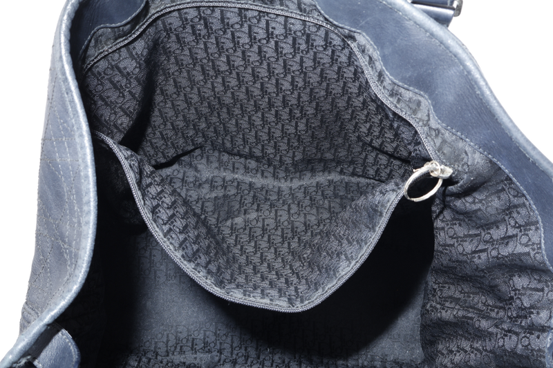 CHRISTIAN DIOR SHOULDER BAG (03-BM-1014) BLACK CANNAGE PATTERNED LEATHER SILVER HARDWARE NO DUST COVER