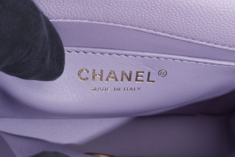 CHANEL MINI SWEETHEART RECTANGLE FLAP BAG (P9TExxxx) LIGHT PURPLE CAVIAR GOLD HARDWARE WITH DUST COVER AND BOX