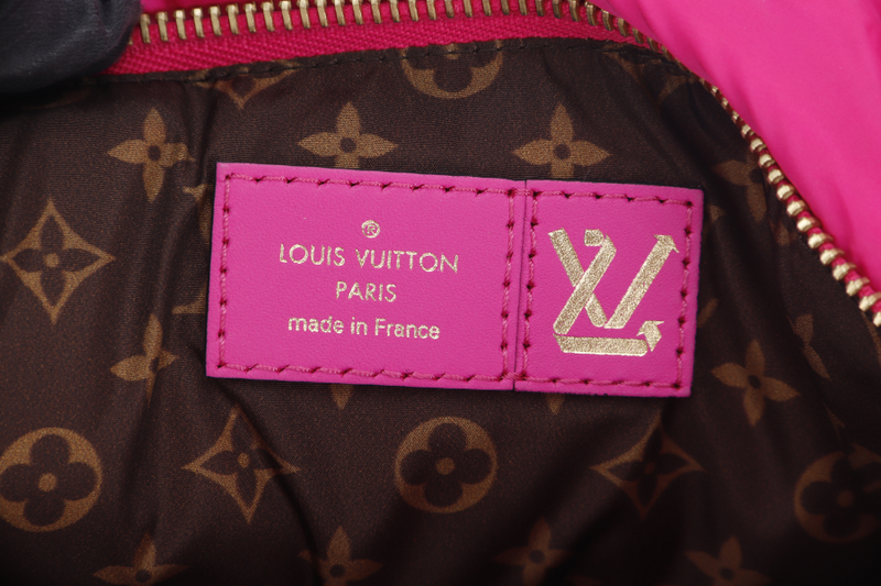 LOUIS VUITTON MAXI MULTI POCHETTE (M58980) BLACK AND FUCHSIA NYLON PILLOW MONOGRAM WITH GOLD CHAIN , STRAP WITH DUST COVER