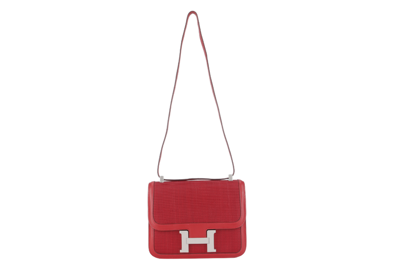 HERMES CONSTANCE 23 CRINOLINE AND ROUGE CASAQUE SWIFT SILVER HARDWARE STAMP P (2012) WITH DUST COVER