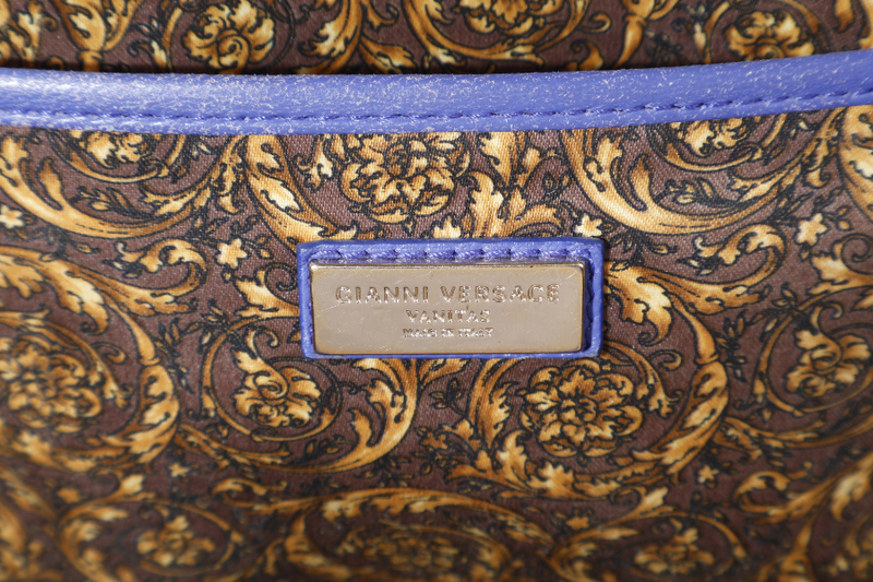 VERSACE PURPLE QUILTED LEATHER ELETTRA VANITAS TOTE GOLD HARDWARE WITH DUST COVER