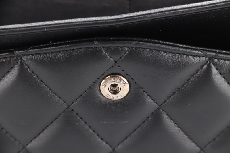 CHANEL CLASSIC FLAP JUMBO BLACK LAMBSKIN SILVER HARDWARE (1879xxxx) NO CARD, WITH DUST COVER AND BOX
