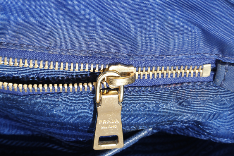 PRADA BR4997 SHOULDER TOTE BAG BLUETTE TESSUTO SAFFIANO GOLD HARDWARE WITH CHARM, CARD AND NO DUST COVER
