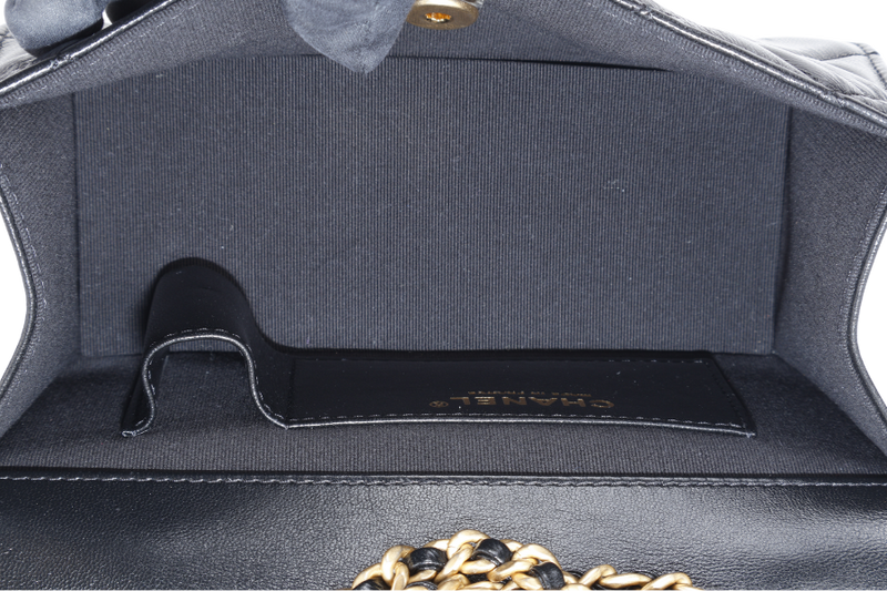 CHANEL QUILTED FLAP CLUTCH BAG SHINY BLACK LAMBSKIN GOLD HARDWARE (E210xxxx) WITH DUST COVER, BOX AND PAPER BAG