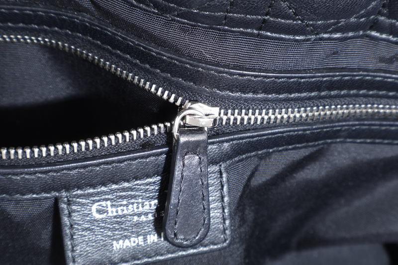 CHRISTIAN DIOR CANNAGE SHOPPING TOTE LARGE BLACK LAMBSKIN SILVER HARDWARE WITH DUST COVER