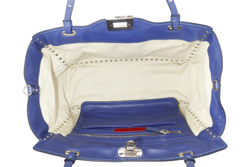 VALENTINO VITELLO SMALL ROCKSTUD BLUE LEATHER TOTE BAG WITH GOLD HARDWARE WITH STRAPS AND DUST COVER