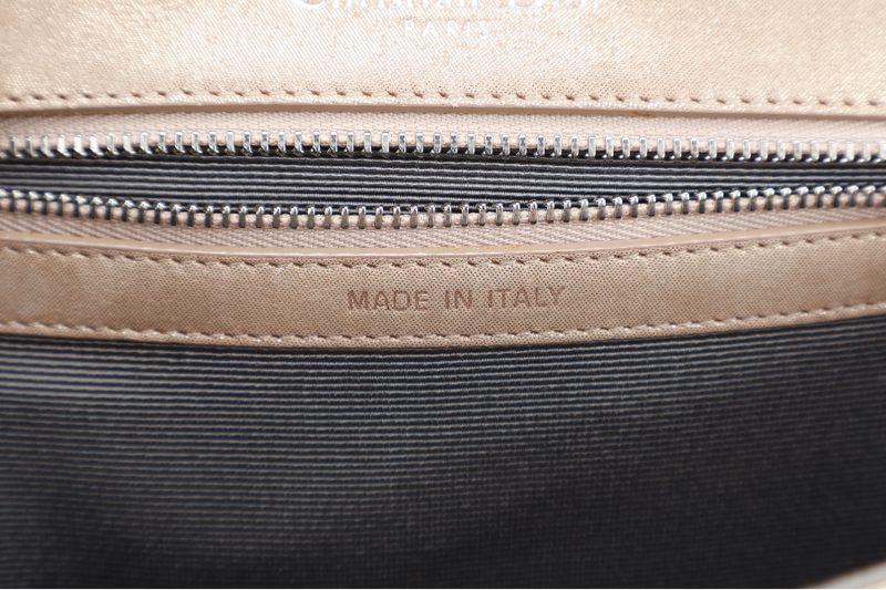 DIOR DIORAMA SMALL METALLIC BEIGE SUEDE SILVER HARDWARE 01-BO-0125 WITH CARD, DUST COVER AND BOX