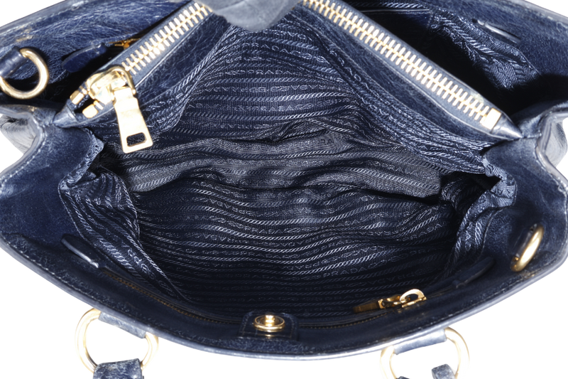 PRADA VITELLO SHINE 2-WAY SATCHEL BAG GOLD HARDWARE WITH STRAP, CARD AND DUST COVER