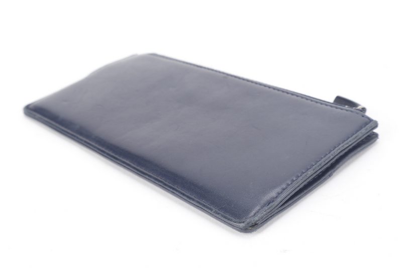 CHANEL ENVELOPE CLUTCH BLUE LEATHER SILVER HARDWARE (2254xxxx} WITH SMALL POUCH