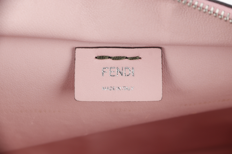 FENDI PETITE 3JOURS (8BH279) GREEN-PINK CALFSKIN LEATHER 2WAY BAG SILVER HARDWARE WITH STRAP