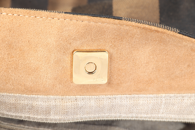 FENDI PEQUIN HOBO BAG (8BR653) BROWN CANVAS GOLD HARDWARE NO DUST COVER