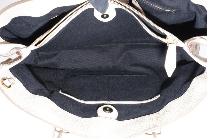 BURBERRY BEIGE BANNER HOUSE CHECK DERBY TOTE CALF LEATHER GOLD HARDWARE WITH STRAPS AND DUST COVER