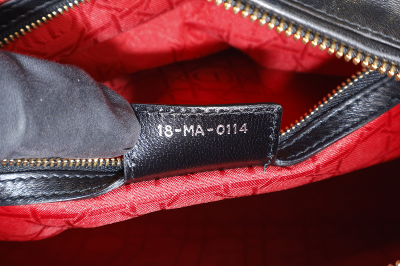 CHRISTIAN DIOR LADY DIOR LARGE BLACK LAMBSKIN 18-MA-0114 GOLD HARDWARE WITH STRAPS, NO DUST COVER