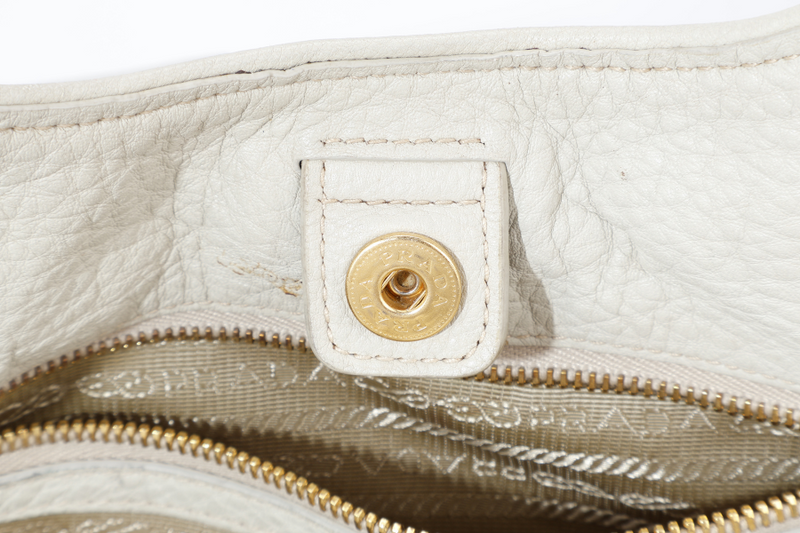 PRADA BLUE DENIM TOTE BAG WHITE LEATHER GOLD HARDWARE NO DUST COVER