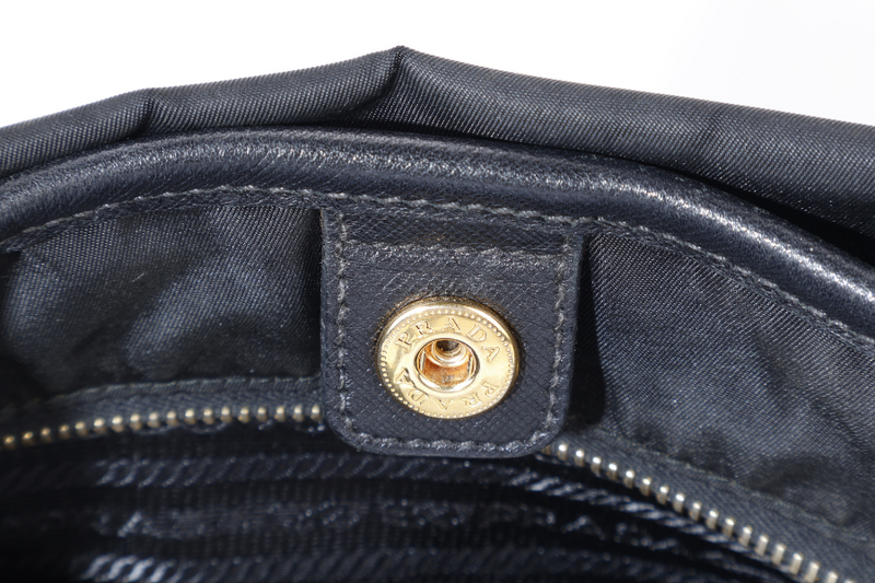 PRADA BR4997 SHOULDER TOTE BAG NERO TESSUTO SAFFIANO GOLD HARDWARE WITH CHARM, CARD AND NO DUST COVER