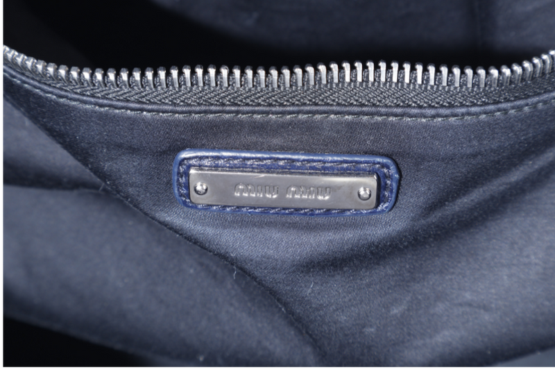 MIU MIU VITELLO SHINE SATCHEL DARK BLUE LEATHER SILVER HARDWARE WITH STRAPS AND NO DUST COVER