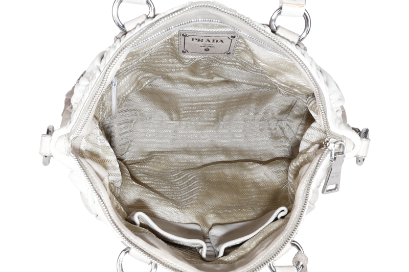 PRADA NAPPA GAUFRE (BN1935) GREY LEATHER SILVER HARDWARE WITH STRAPS, CARD AND DUST COVER