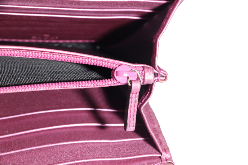 GUCCI GUCCISIMA HEART CHARM PINK LEATHER LONG WALLET GOLD HARDWARE WITH DUST COVER