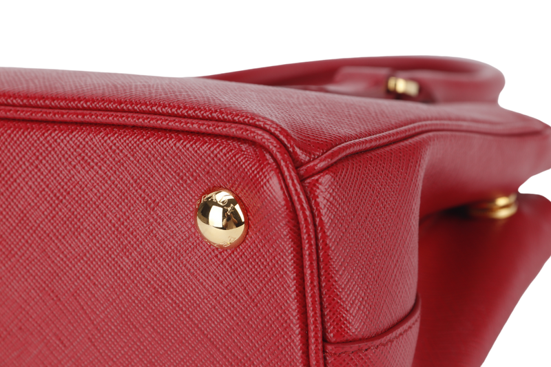 PRADA GALLERIA MINI TOTE (1BA906) RED SAFFIANO LEATHER GOLD HARDWARE WITH STRAP AND DUST COVER