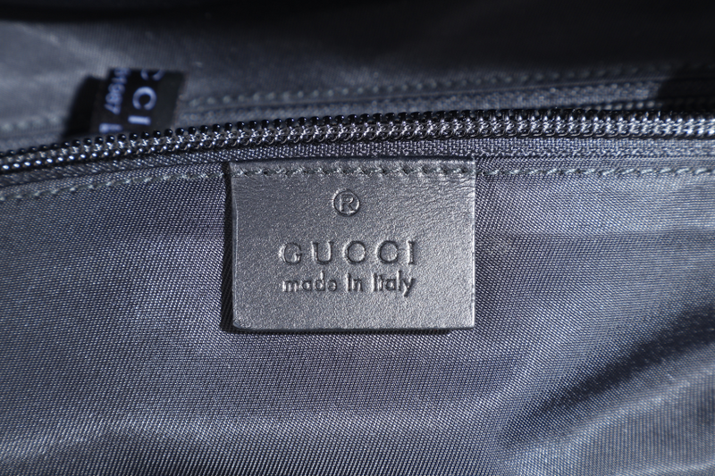 GUCCI TECHNO WEB BELT BAG BLACK CANVAS SILVER HARDWARE WITH DUST COVER