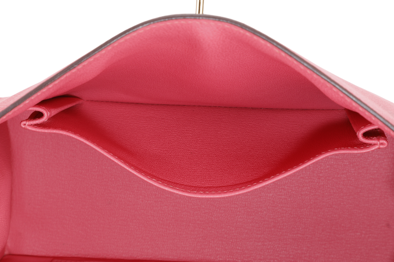 HERMES KELLY 25 HSS STAMP C (YEAR 2018) ROSE AZALEE & CRAIE EPSOM LEATHER LIGHT GOLD HARDWARE WITH STRAP, KEYS, LOCK AND DUST COVER
