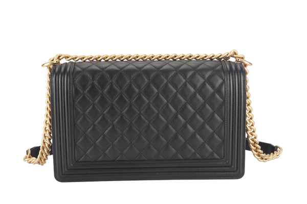 CHANEL LEBOY MEDIUM (2793xxxx) BLACK LAMBSKIN GOLD HARDWARE WITH DUST COVER AND BOX