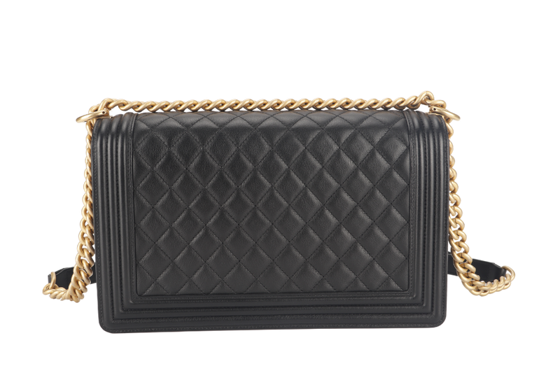 CHANEL LEBOY MEDIUM (2793xxxx) BLACK LAMBSKIN GOLD HARDWARE WITH DUST COVER AND BOX