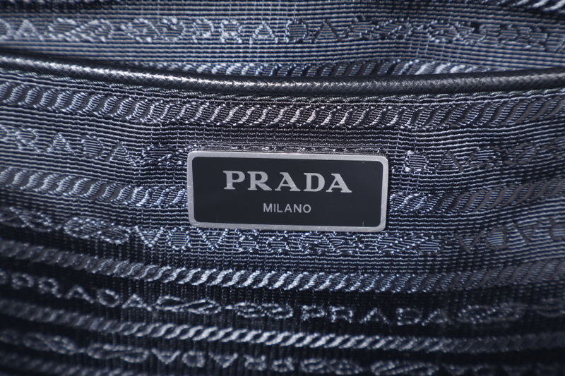 PRADA BAULETTO TESSUTO BLACK NYLON CHAIN SILVER HARDWARE WITH LOCK & KEYS AND DUST COVER