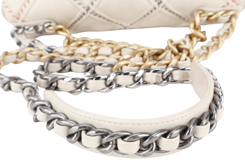 CHANEL 19 MIXED FIBER MEDIUM (3115xxxx) CREAM LAMSBKIN LEATHER GOLD HARDWARE WITH CARD AND DUST COVER