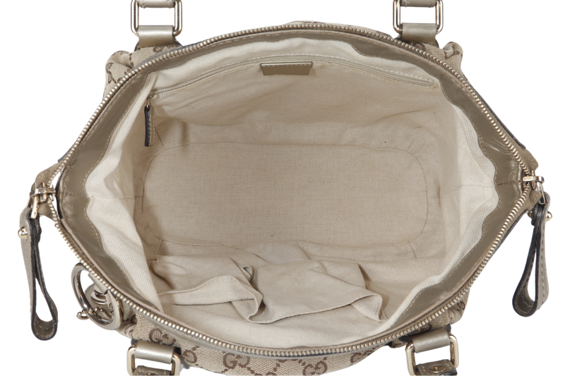 GUCCI SUKEY GG (247902) BEIGE CANVAS 2-WAY BAG SILVER HARDWARE WITH STRAP AND DUST COVER