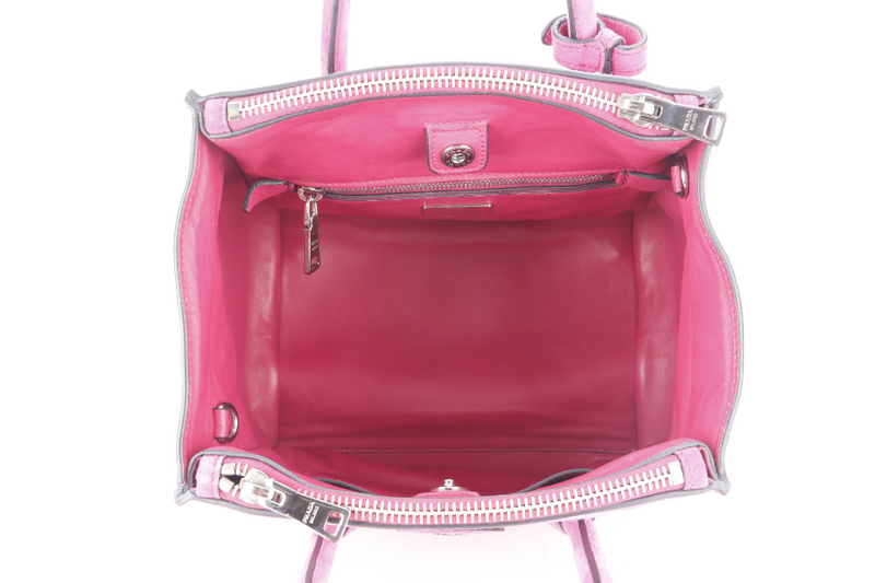 PRADA 2WAYS BAG (BN2625) MEDIUM PINK SUEDE SILVER HARDWARE WITH DUST COVER AND STRAP