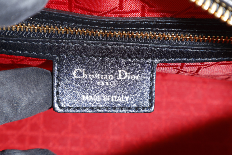 CHRISTIAN DIOR LADY DIOR LARGE BLACK LAMBSKIN (18-MA-0114) GOLD HARDWARE WITH STRAPS, NO DUST COVER